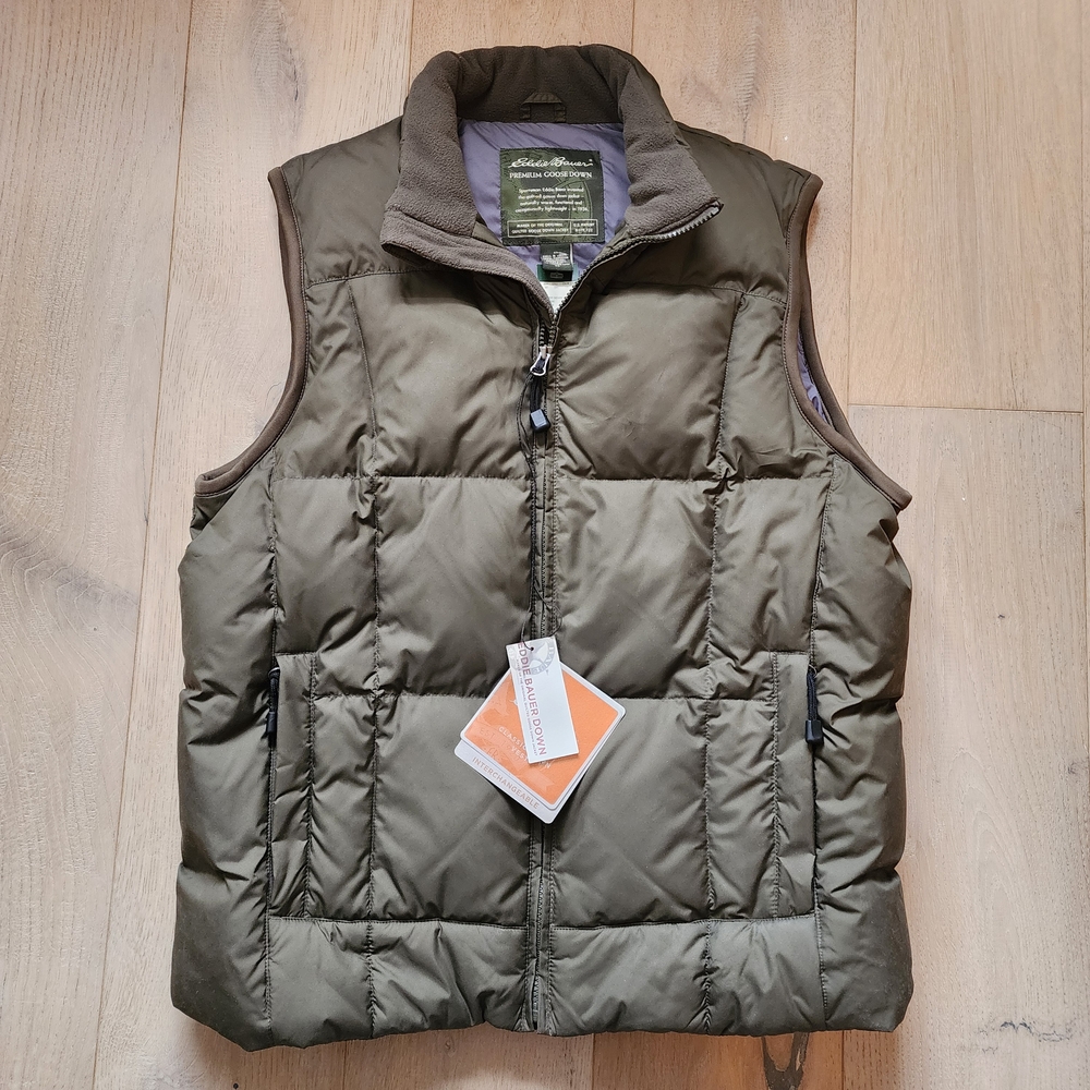NWT Eddie Bauer Men's Olive Down Puffer Vest In Medium